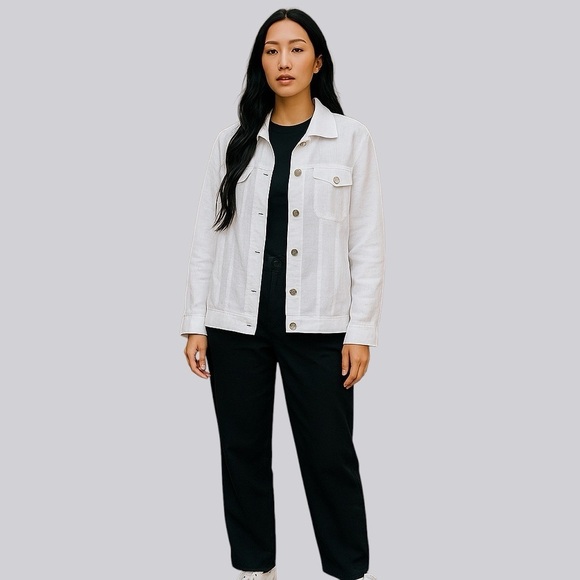 CAROL LITTLE Woman’s Jean Linen Jacket White Button-Up Size 1X Casual Button Up - Picture 11 of 12